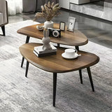 Wood Triangle Shape Coffee Table with Metal Three-Leg Image - 3