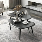 Wood Triangle Shape Coffee Table with Metal Three-Leg Image - 5