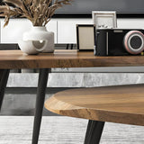 Wood Triangle Shape Coffee Table with Metal Three-Leg Image - 7
