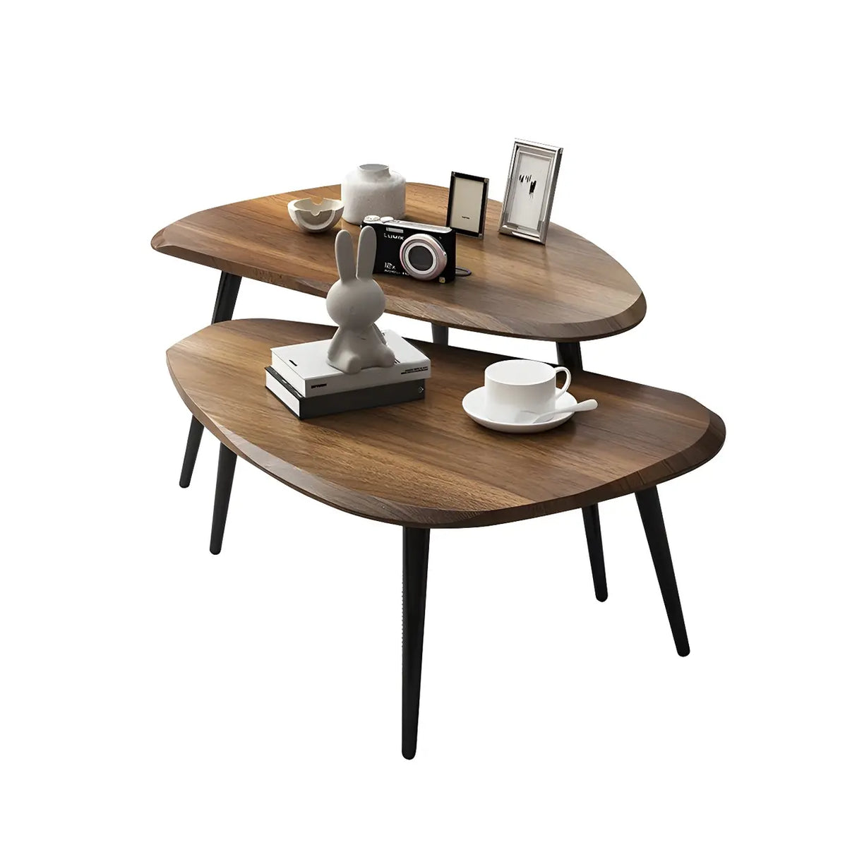 Wood Triangle Shape Coffee Table with Metal Three-Leg Image - 8