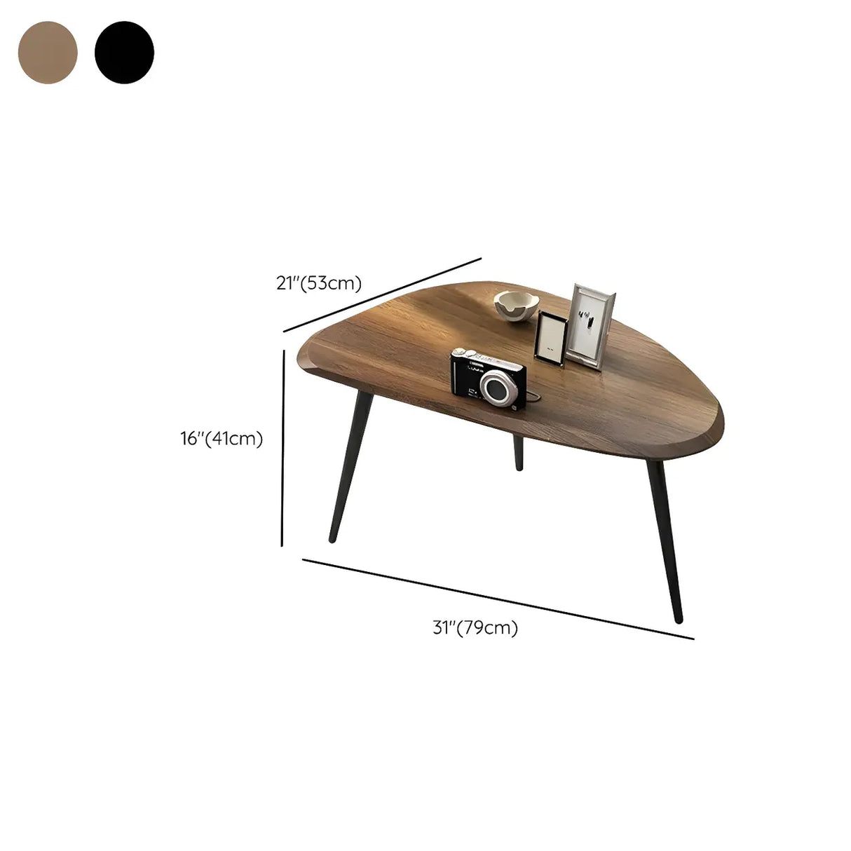 Wood Triangle Shape Coffee Table with Metal Three-Leg 