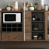 Wooden Brown Glass Doors Freestanding Floor Buffet Image - 15