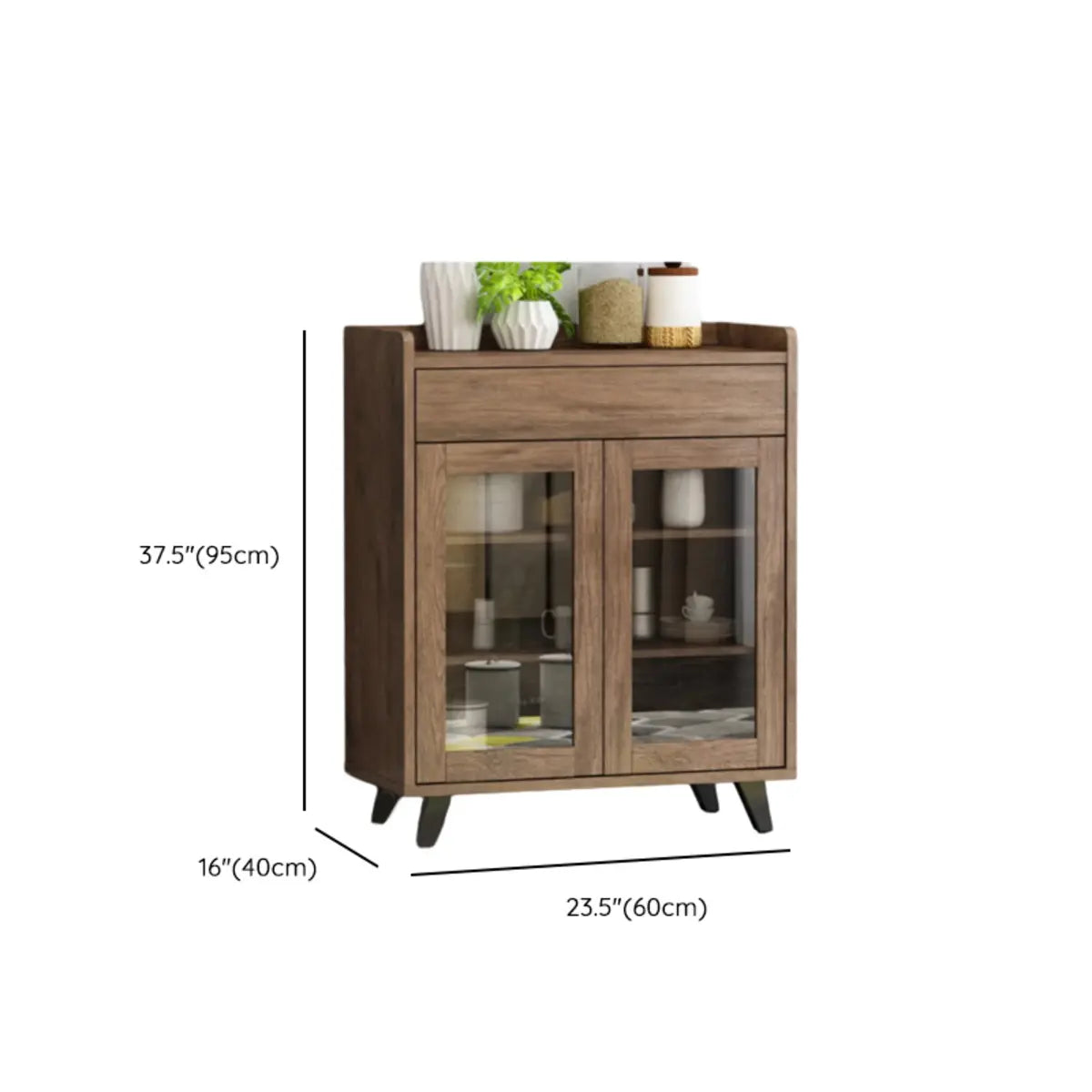 Wooden Brown Glass Doors Freestanding Floor Buffet 
