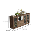 Wooden Brown Glass Doors Freestanding Floor Buffet Image - 23