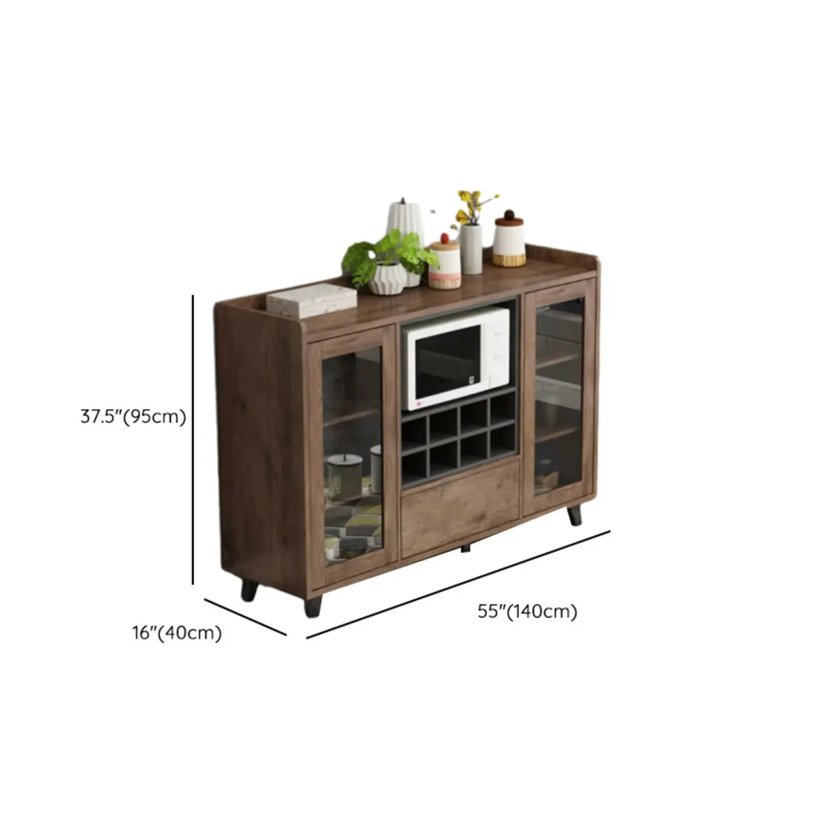 Wooden Brown Glass Doors Freestanding Floor Buffet Image - 26
