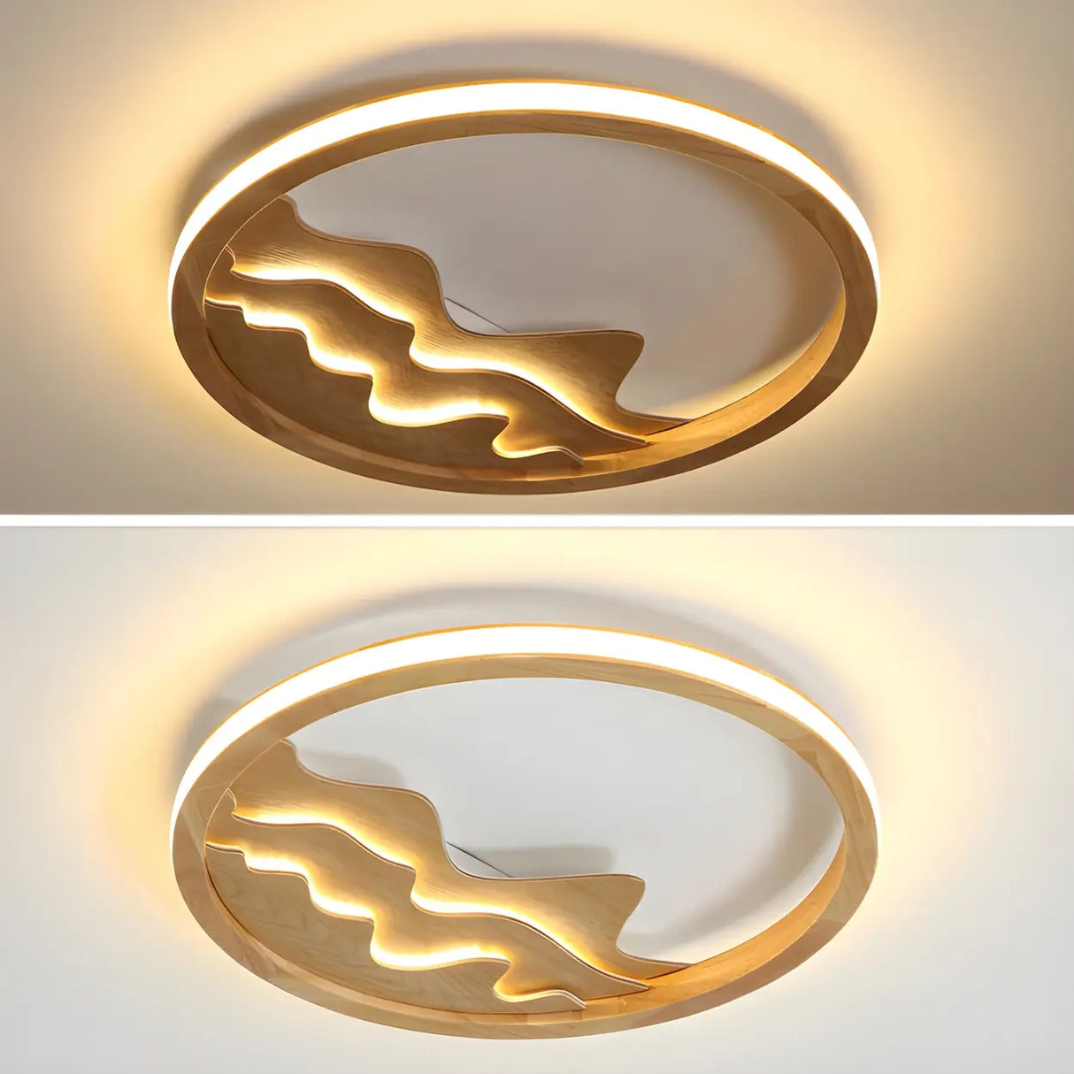 Wooden Circle Mountain LED Flush Mount Ceiling Light Image - 10