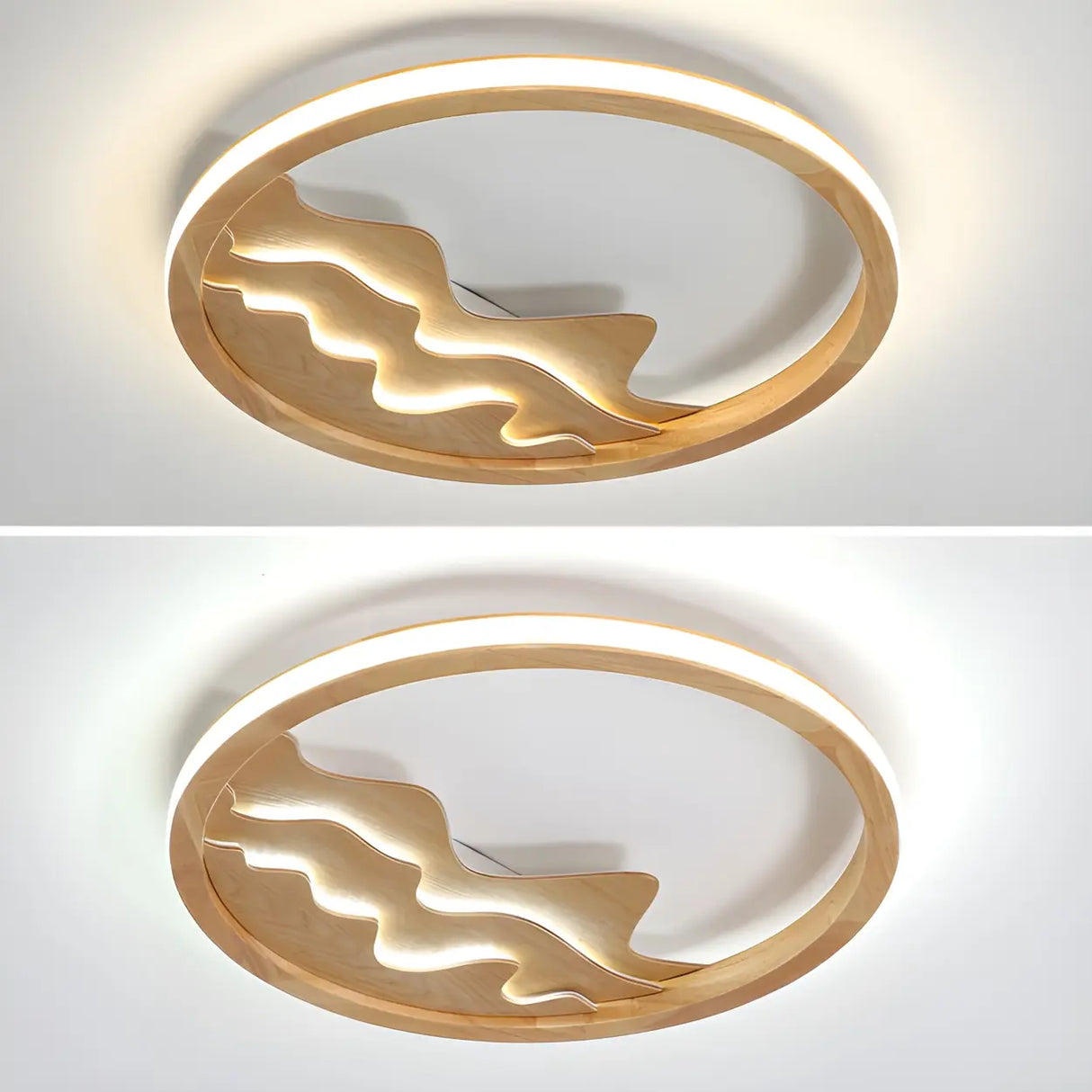 Wooden Circle Mountain LED Flush Mount Ceiling Light Image - 11