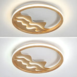 Wooden Circle Mountain LED Flush Mount Ceiling Light Image - 11