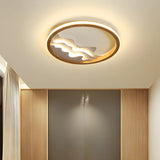 Wooden Circle Mountain LED Flush Mount Ceiling Light Image - 12