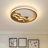 Wooden Circle Mountain LED Flush Mount Ceiling Light Image - 14