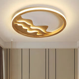 Wooden Circle Mountain LED Flush Mount Ceiling Light Image - 3
