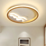 Wooden Circle Mountain LED Flush Mount Ceiling Light Image - 4