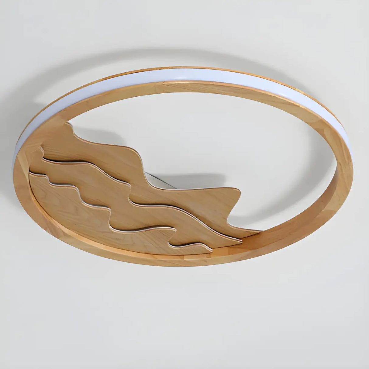 Wooden Circle Mountain LED Flush Mount Ceiling Light Image - 6
