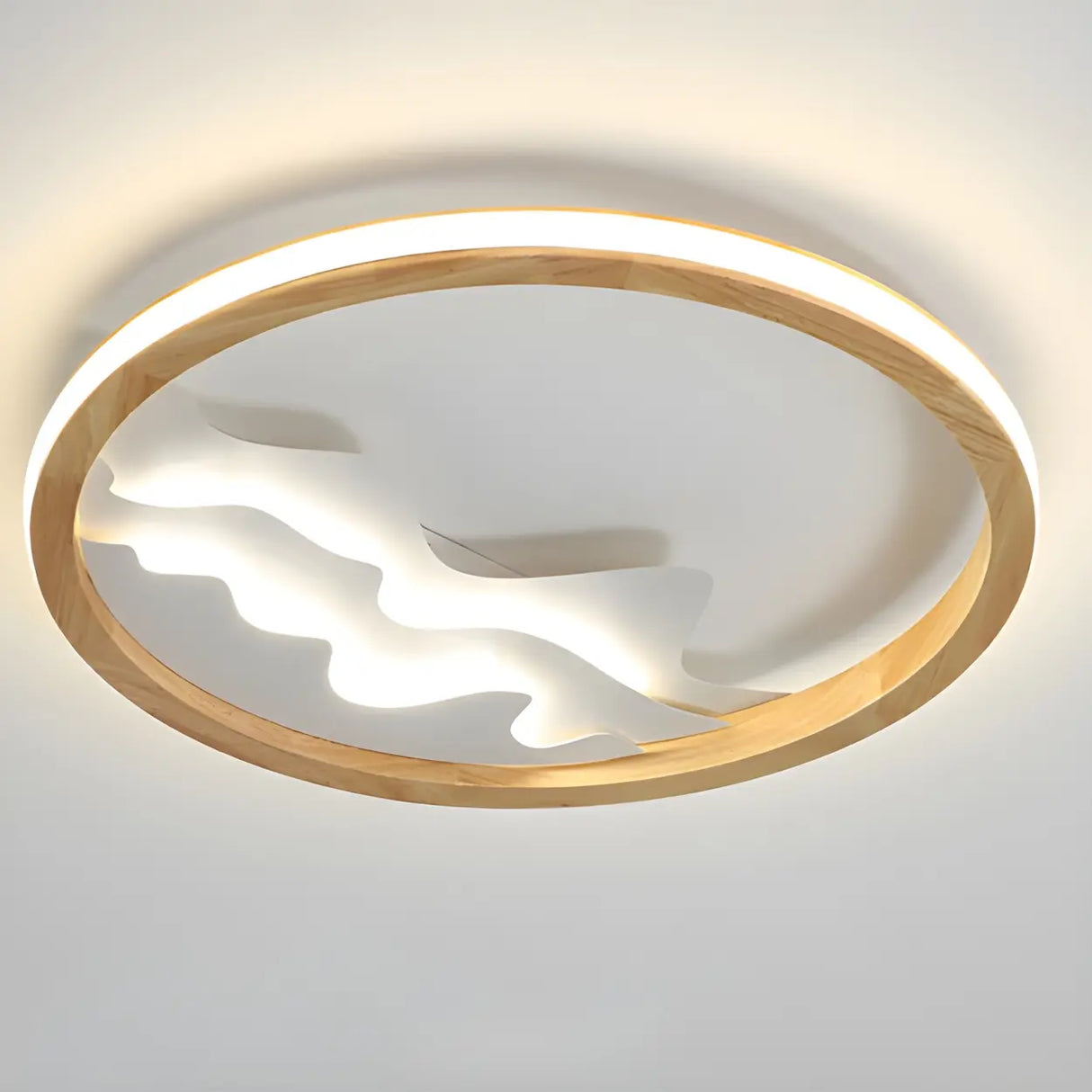Wooden Circle Mountain LED Flush Mount Ceiling Light Image - 7