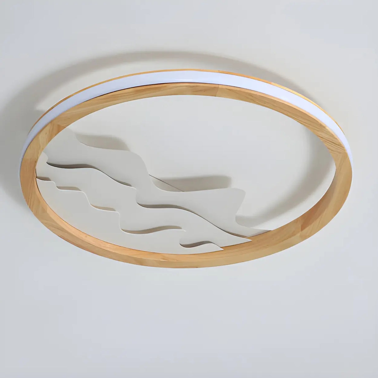 Wooden Circle Mountain LED Flush Mount Ceiling Light Image - 8