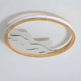 Wooden Circle Mountain LED Flush Mount Ceiling Light Image - 8