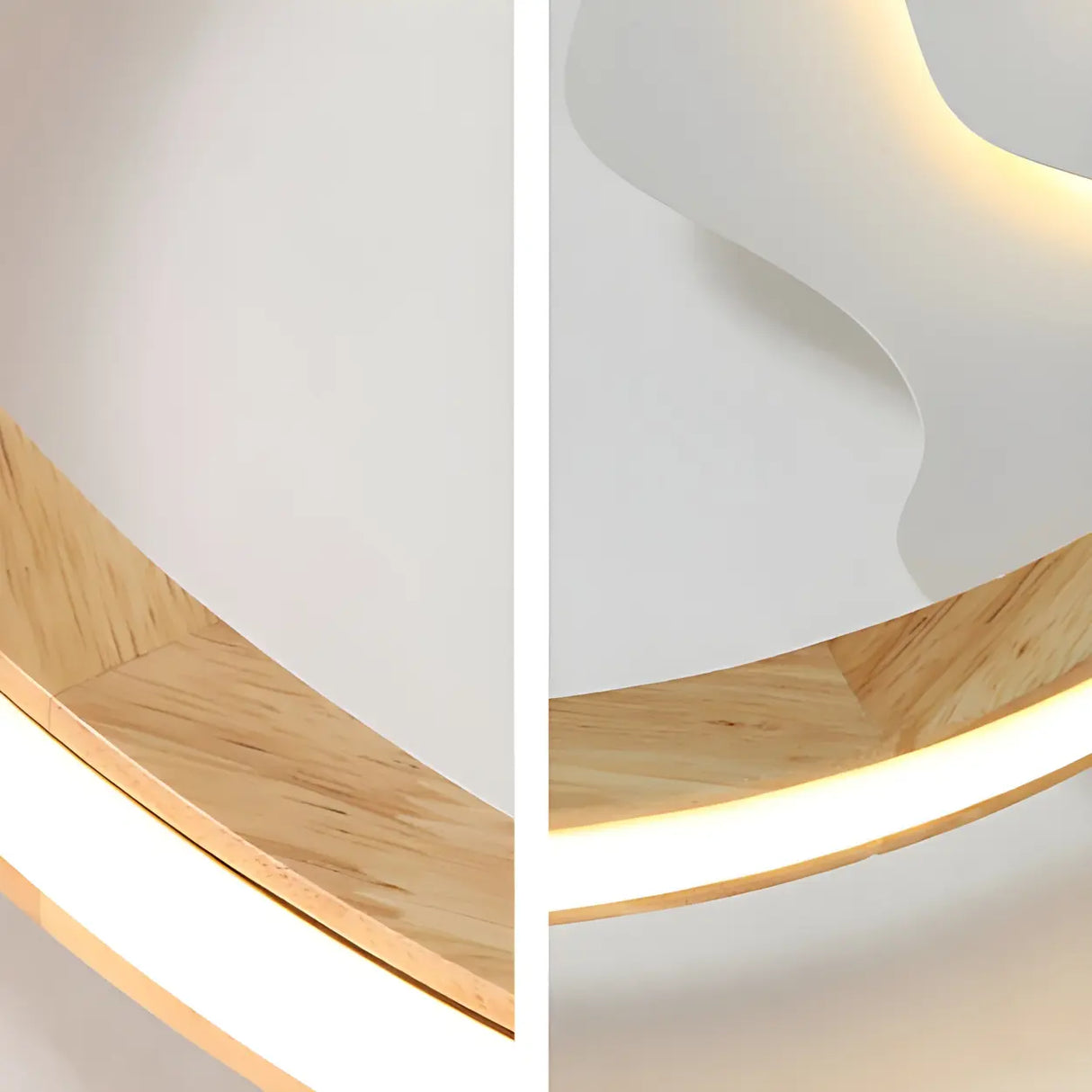 Wooden Circle Mountain LED Flush Mount Ceiling Light Image - 9