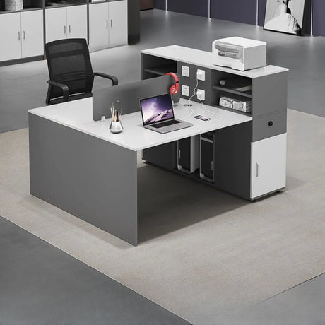 Wooden Computer Desk with Shelves, Drawers and Bookcase Image - 2