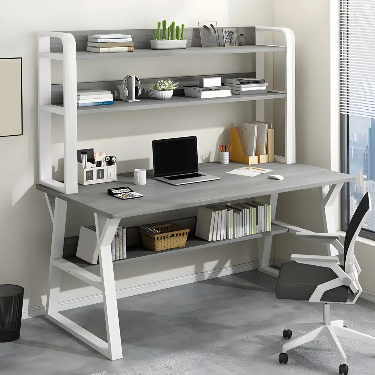 Wooden Credenza Desk with Hutch and Exterior Shelf Image - 19