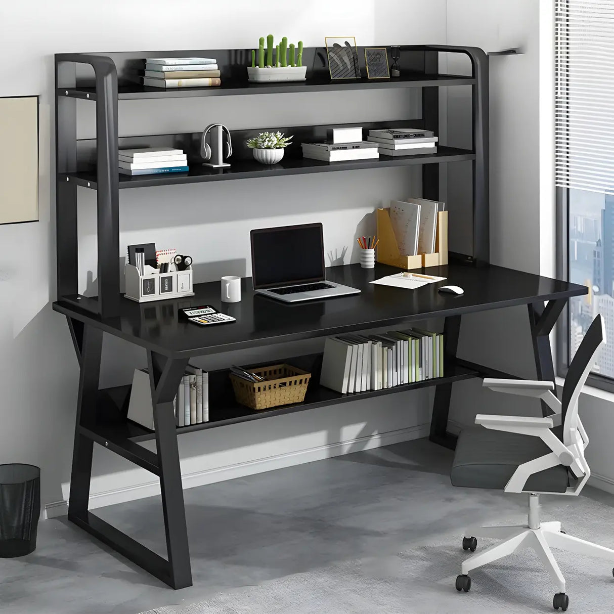 Wooden Credenza Desk with Hutch and Exterior Shelf Image - 20