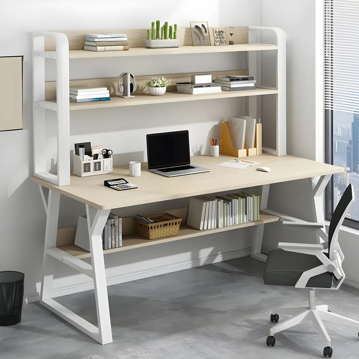 Wooden Credenza Desk with Hutch and Exterior Shelf Image - 21