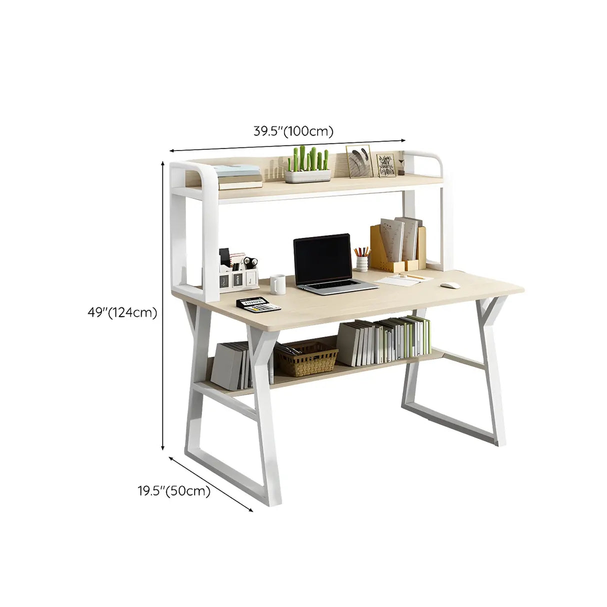 Wooden Credenza Desk with Hutch and Exterior Shelf 