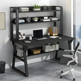 Wooden Credenza Desk with Hutch and Exterior Shelf Image - 2