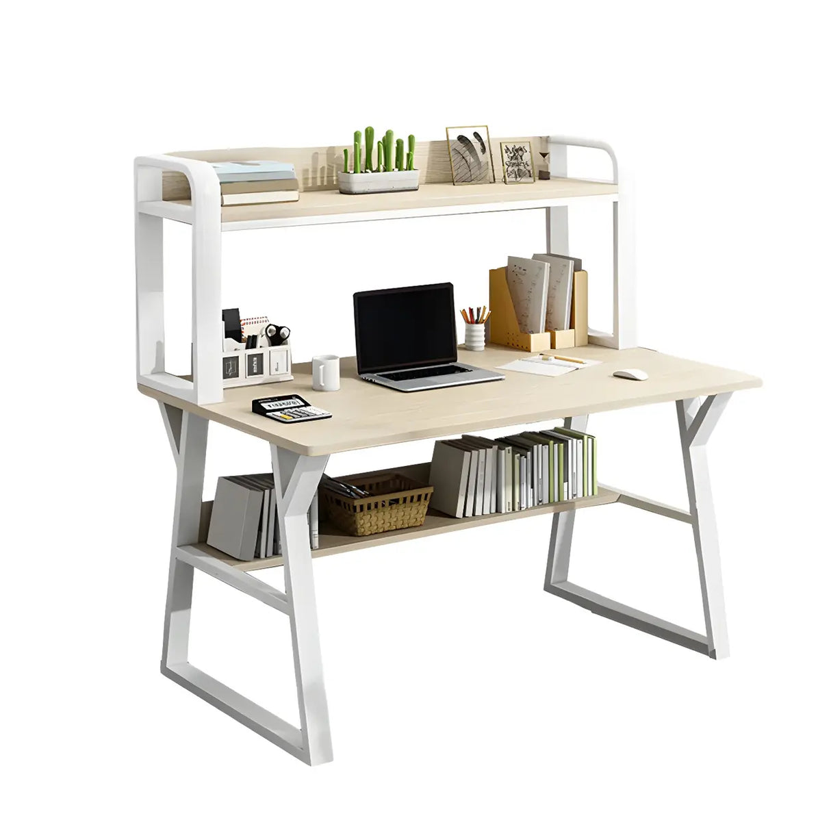 Wooden Credenza Desk with Hutch and Exterior Shelf Image - 9