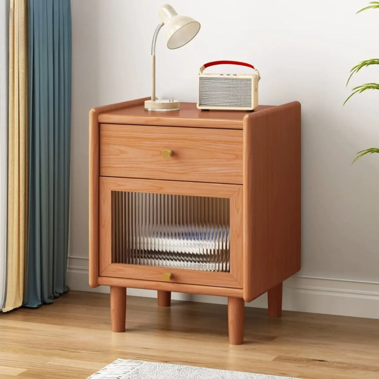 Wooden Four-Leg Kids Nightstand with Drawer and Shelf Image - 3