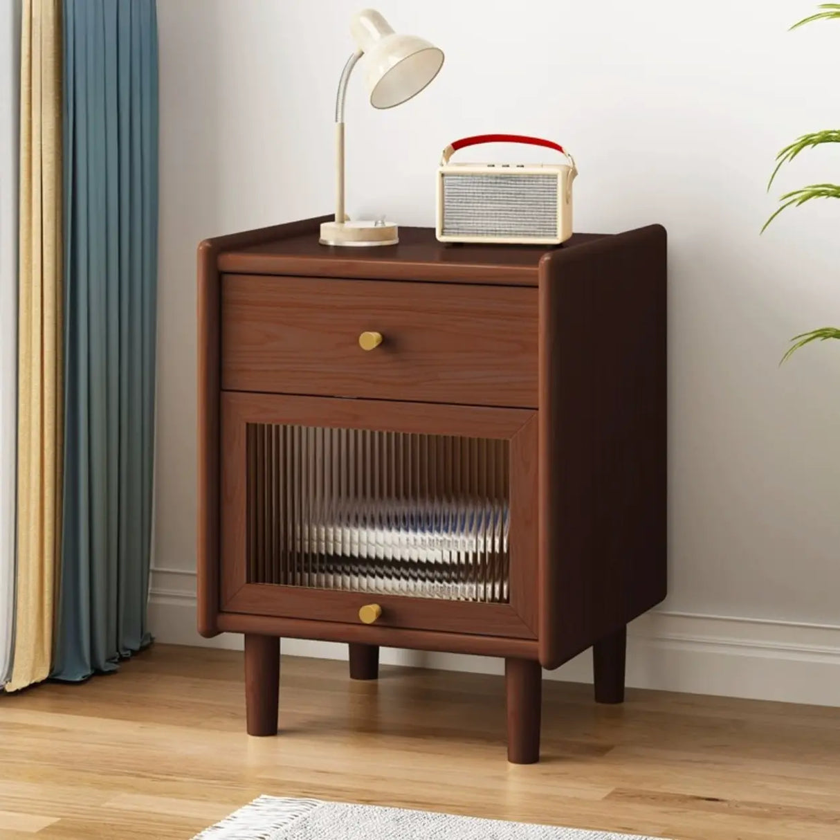 Wooden Four-Leg Kids Nightstand with Drawer and Shelf Image - 5