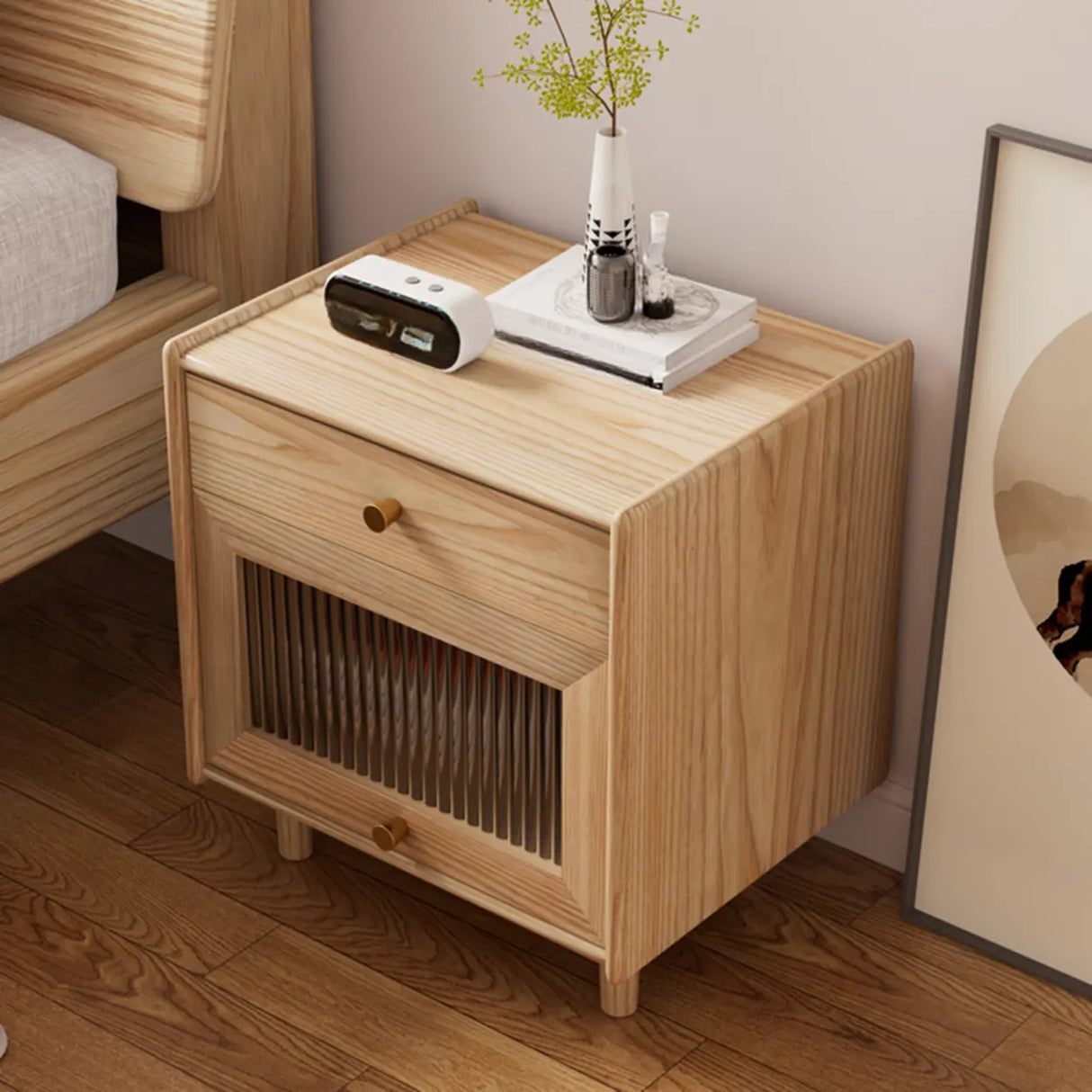 Wooden Four-Leg Kids Nightstand with Drawer and Shelf Image - 6