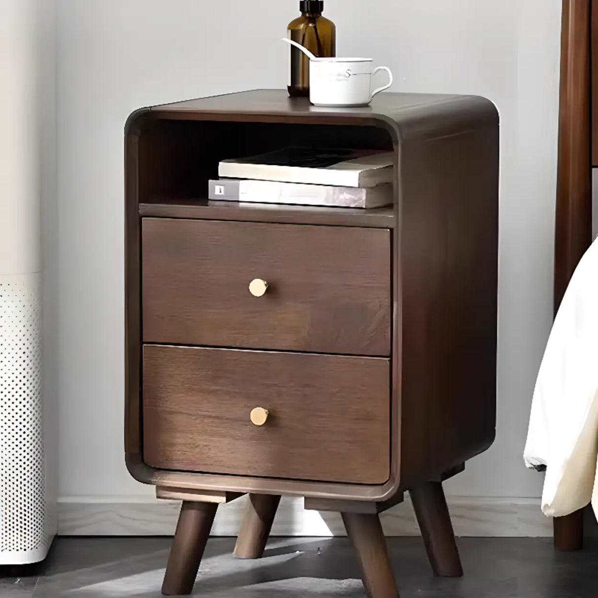 Wooden Frame Narrow Length Kids Nightstand with Drawers Image - 1