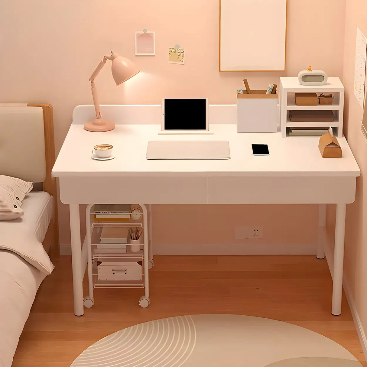 Wooden H-Shape Base Home Writing Desk with Drawers Image - 3