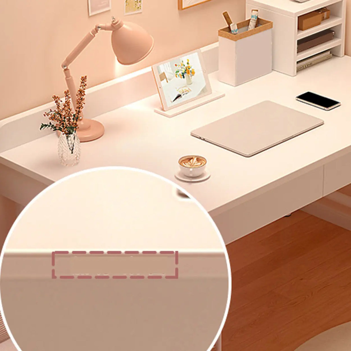 Wooden H-Shape Base Home Writing Desk with Drawers Image - 4