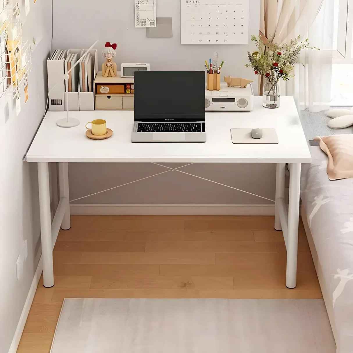 Wooden H-Shape Base Home Writing Desk with Drawers Image - 5