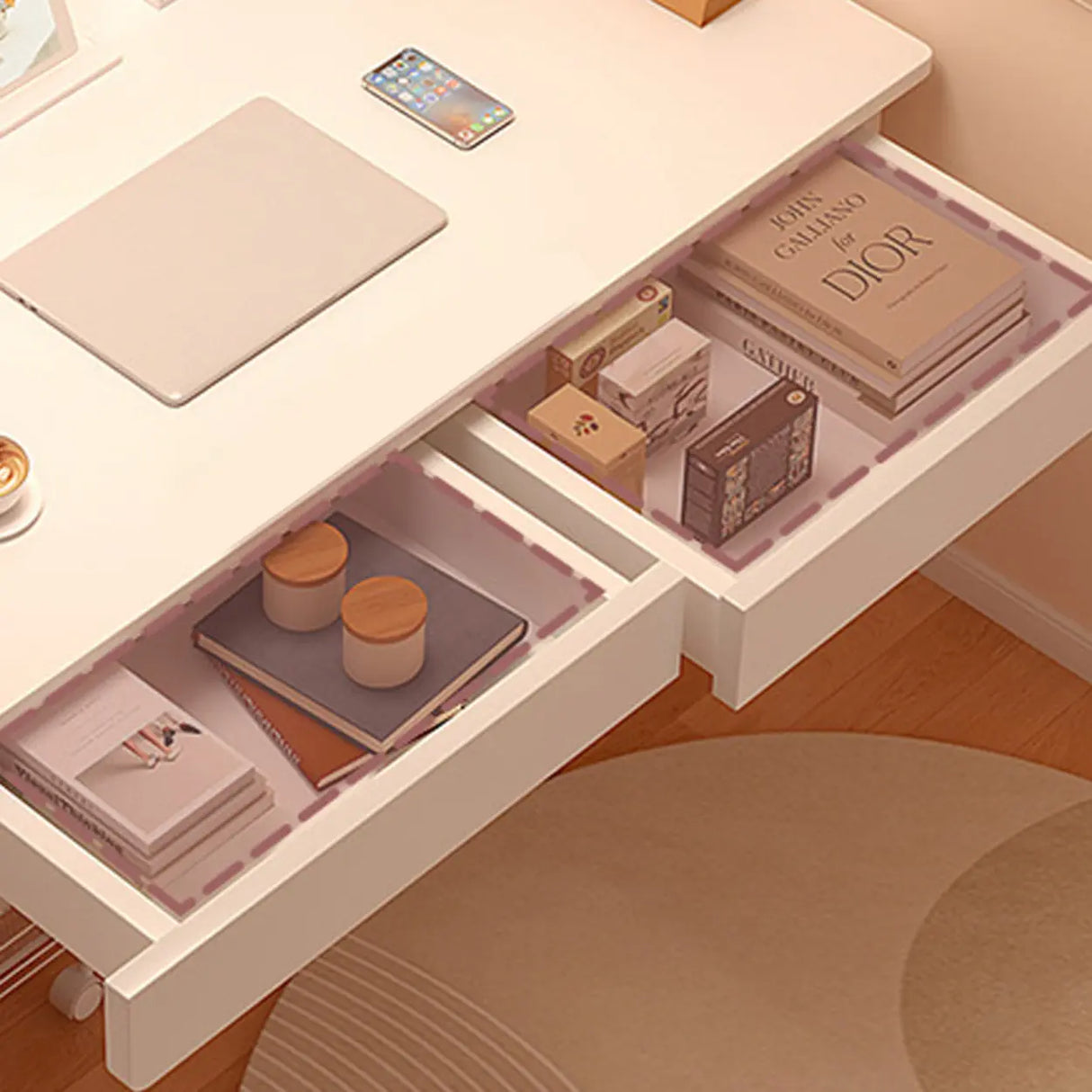 Wooden H-Shape Base Home Writing Desk with Drawers Image - 9