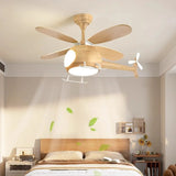 Wooden Helicopter Kids Ceiling Fan Light with Eye-Care Image - 3