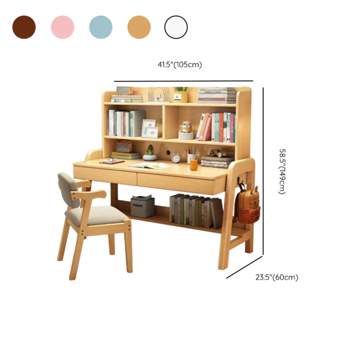 Wooden Kids Study Desk with Hutch and Storage Shelves Image - 14