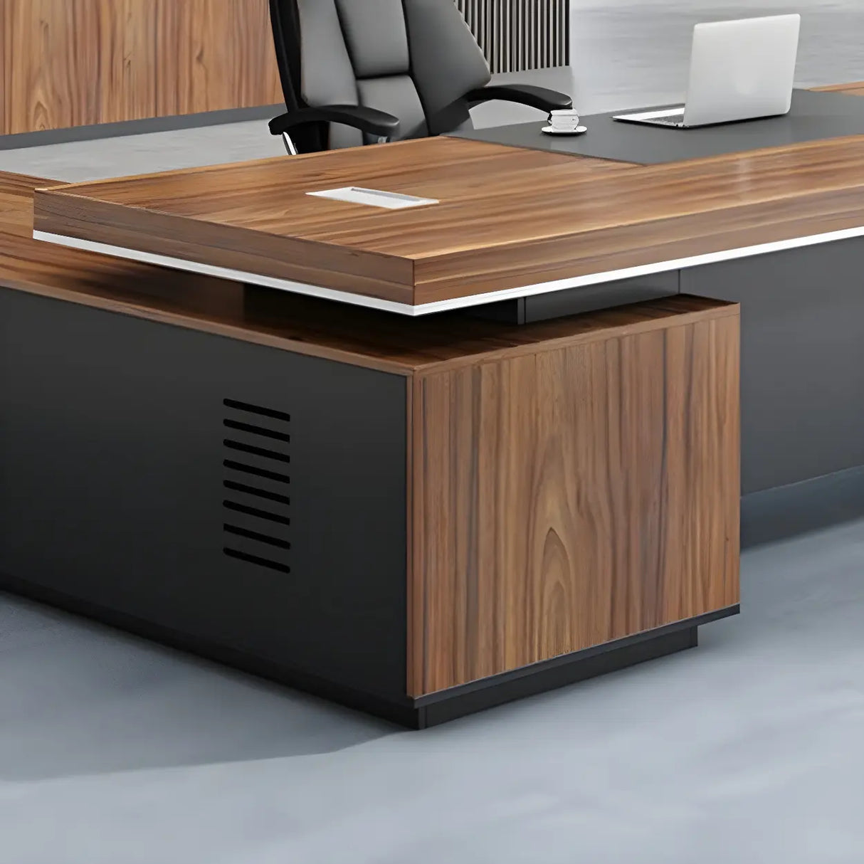 Wooden L-Shape Executive Desk with Drawers and Storage Image - 11