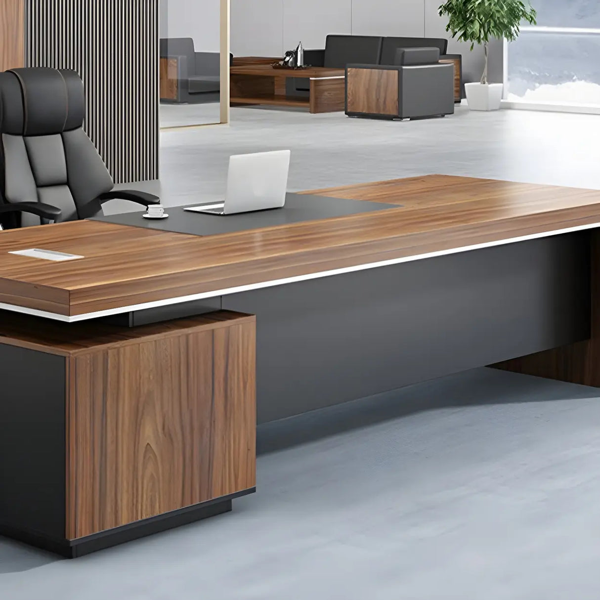 Wooden L-Shape Executive Desk with Drawers and Storage Image - 12
