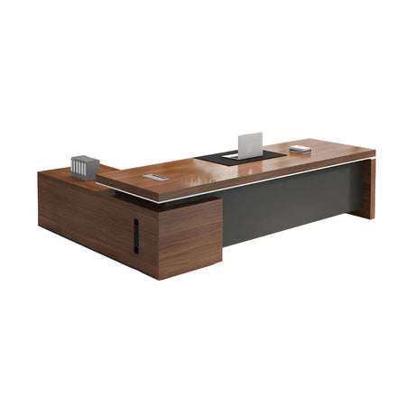 Wooden L-Shape Executive Desk with Drawers and Storage Image - 2