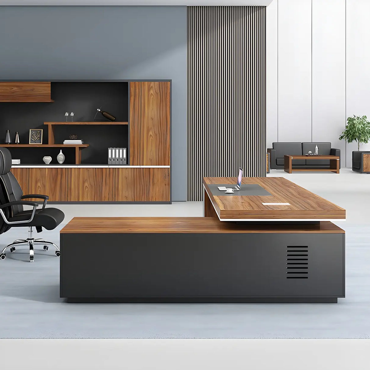 Wooden L-Shape Executive Desk with Drawers and Storage Image - 4