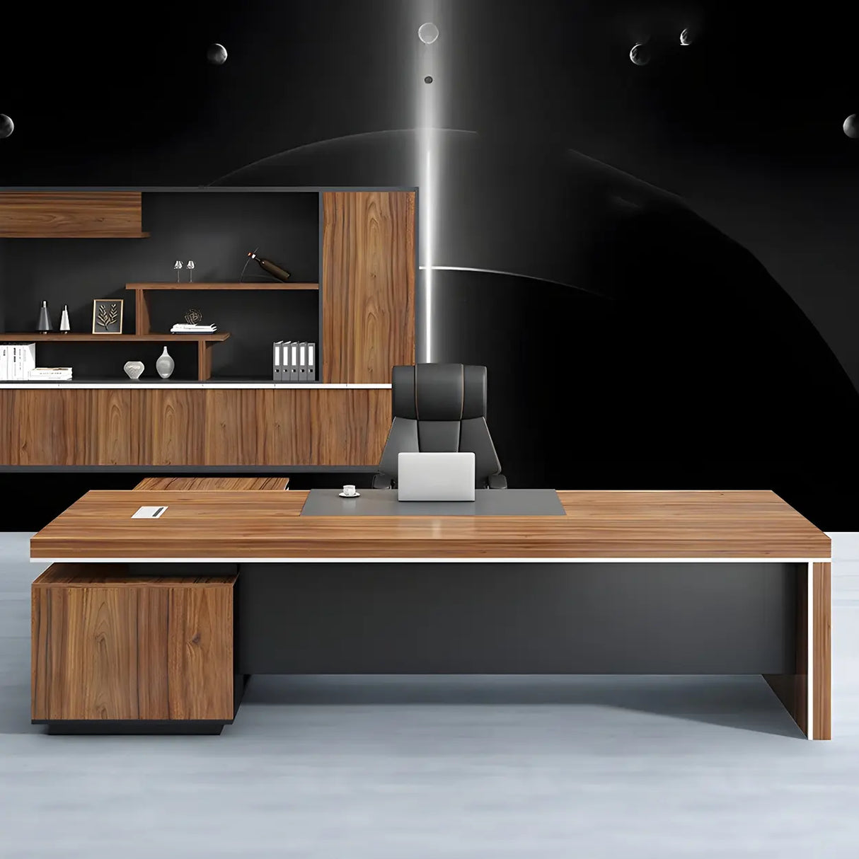 Wooden L-Shape Executive Desk with Drawers and Storage Image - 5