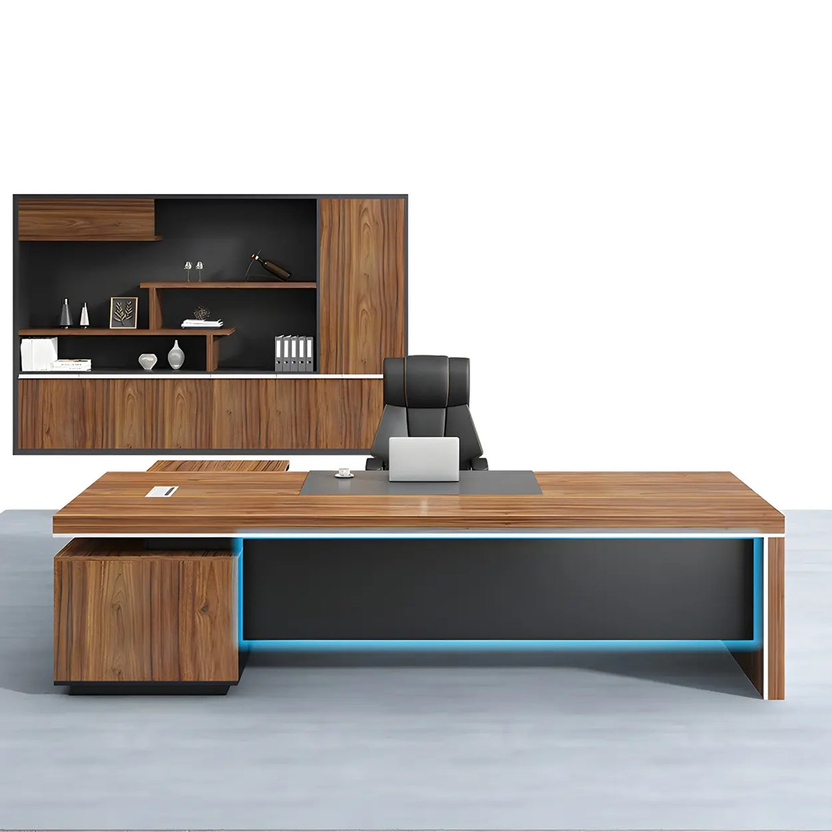 Wooden L-Shape Executive Desk with Drawers and Storage Image - 6