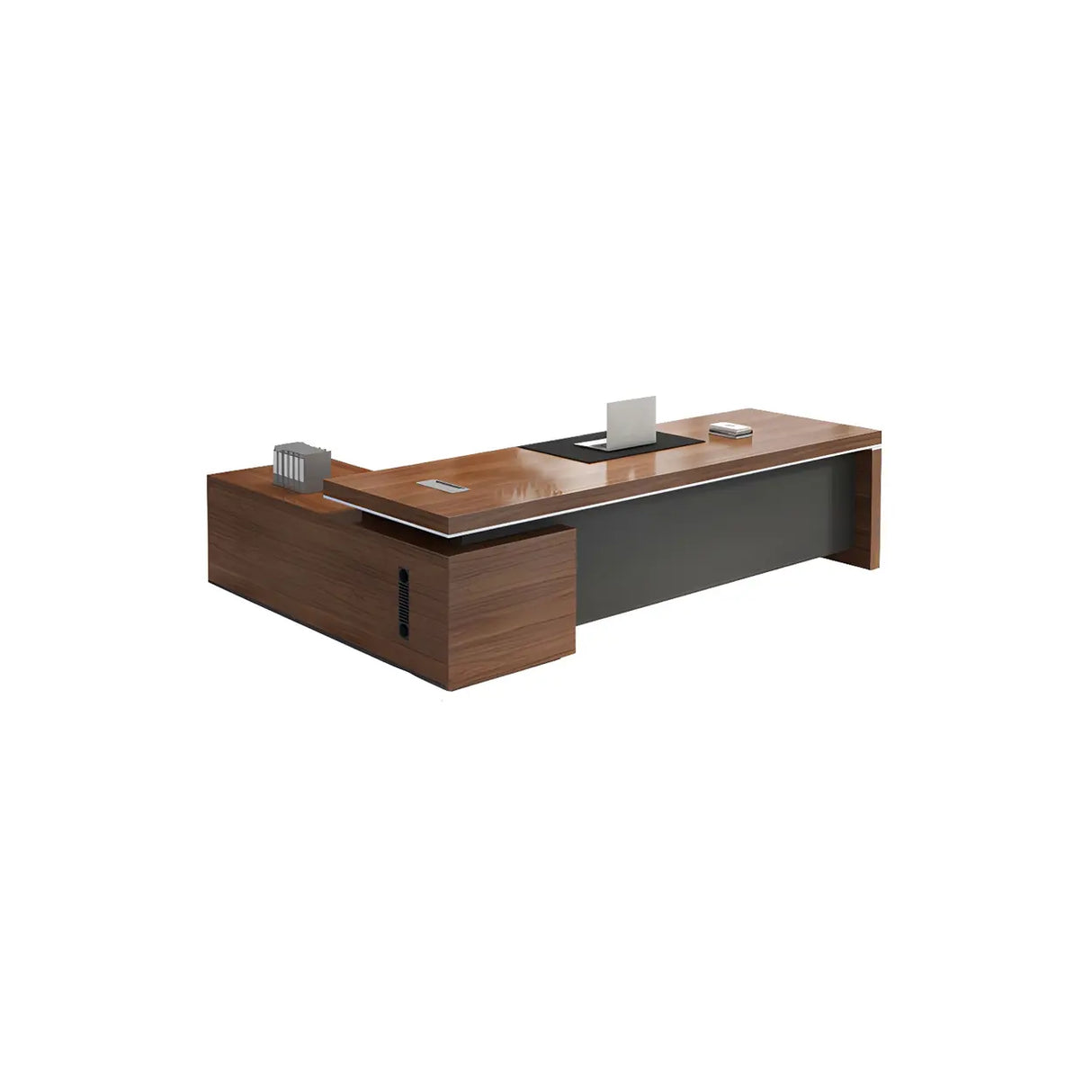 Wooden L-Shape Executive Desk with Drawers and Storage Image - 7
