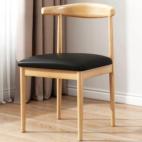 Wooden Open Back Faux Leather Upholstered Dining Chair Image - 2