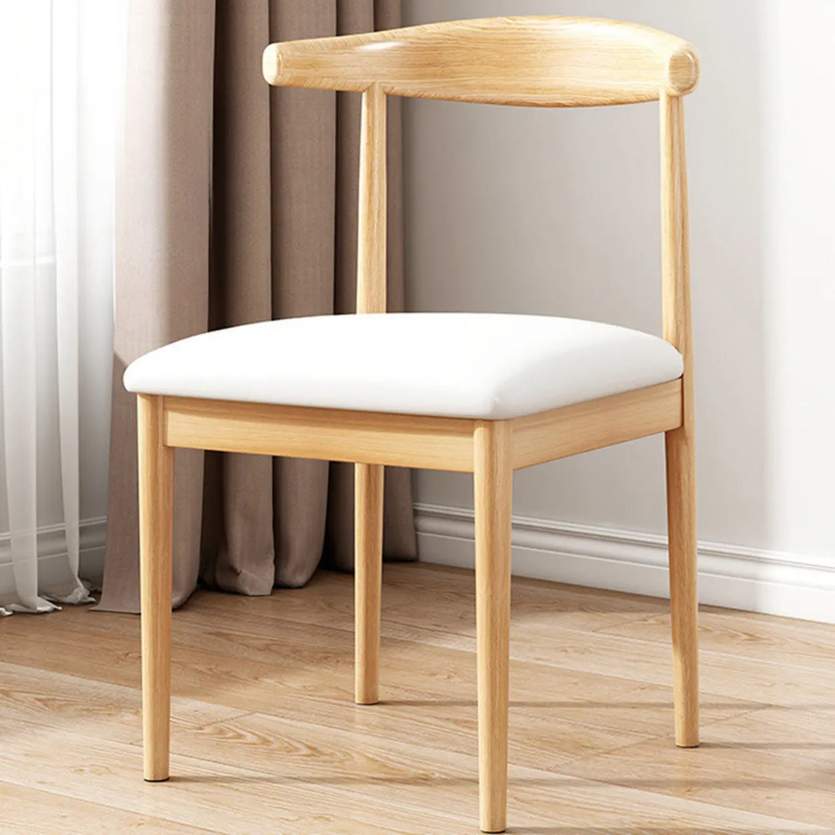 Wooden Open Back Faux Leather Upholstered Dining Chair Image - 3