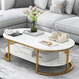 Wooden Oval Double Pedestal Coffee Table with Shelves Image - 13