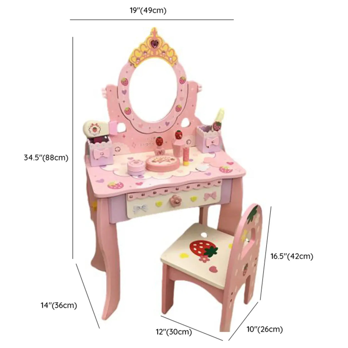 Wooden Pink Princess Storage Kids Vanity Set with Mirror Image - 10