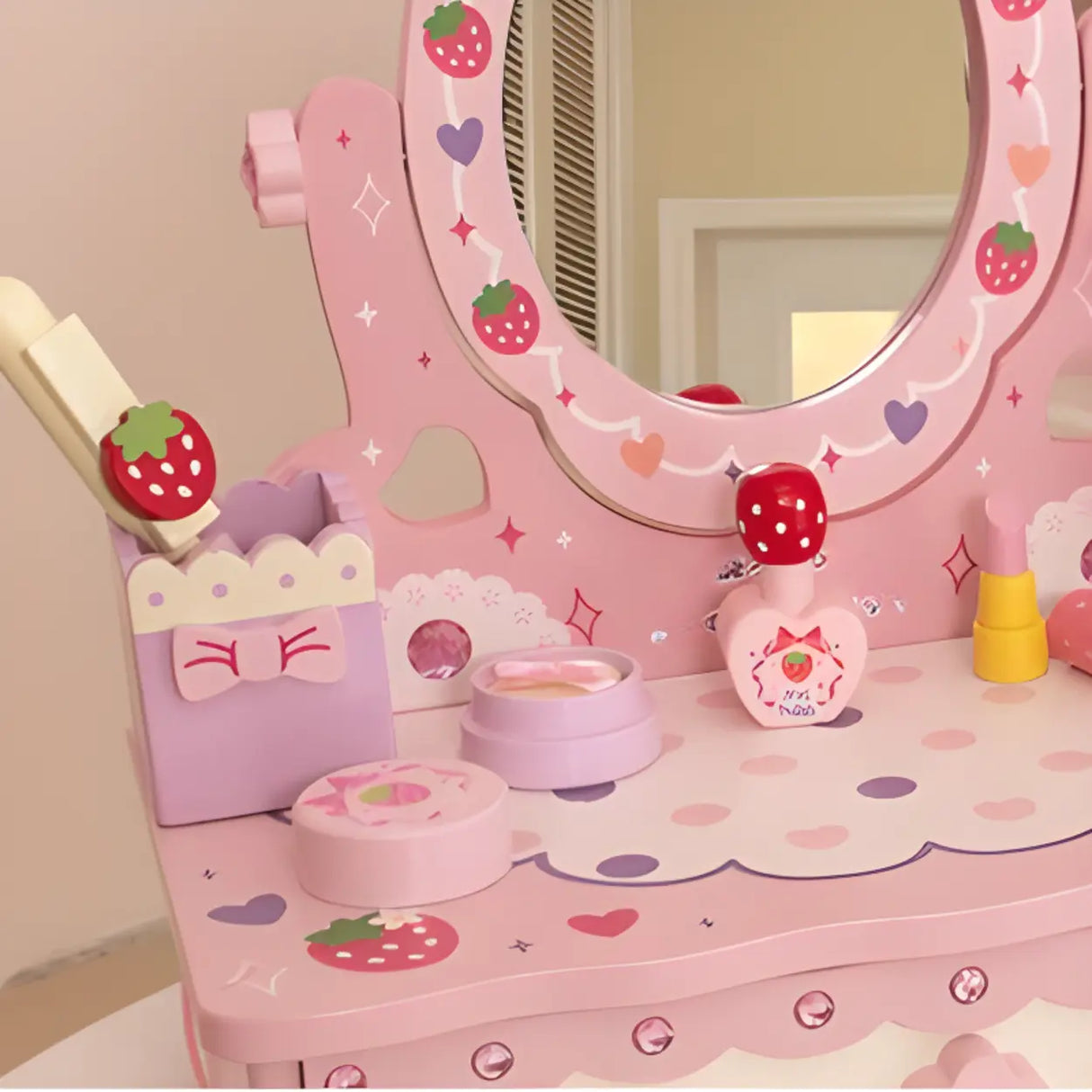 Wooden Pink Princess Storage Kids Vanity Set with Mirror Image - 6